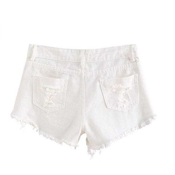 OPHIRA White Distressed Denim Shorts - Picture 3 of 6